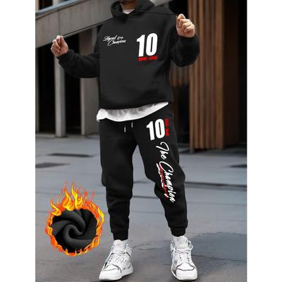 Men's Fashionable Streetwear Hoodie and Sweatpants Set - Autumn and Winter Clothing with Casual Printed Design with Pockets