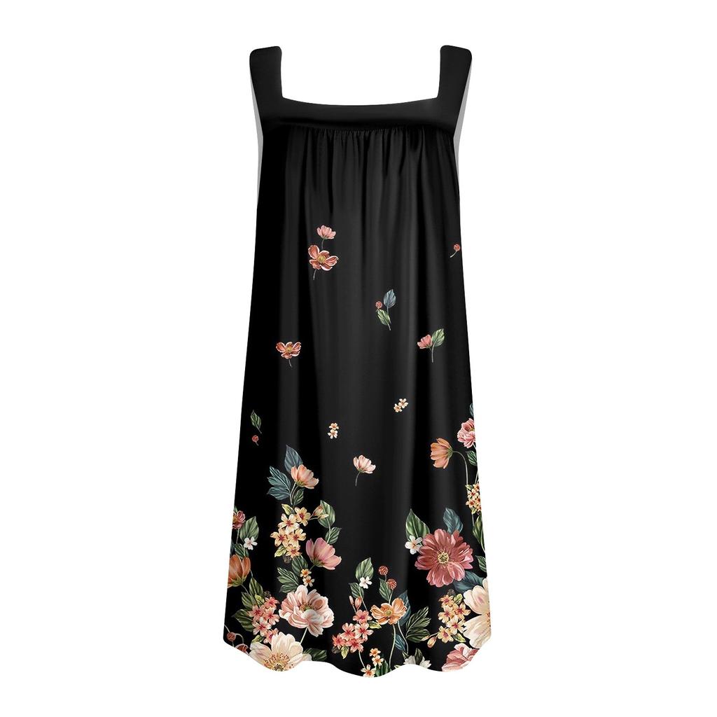 Women's Fashion Casual Printed Beachwear Pockets Sleevesless Casual Summer Beach Dress