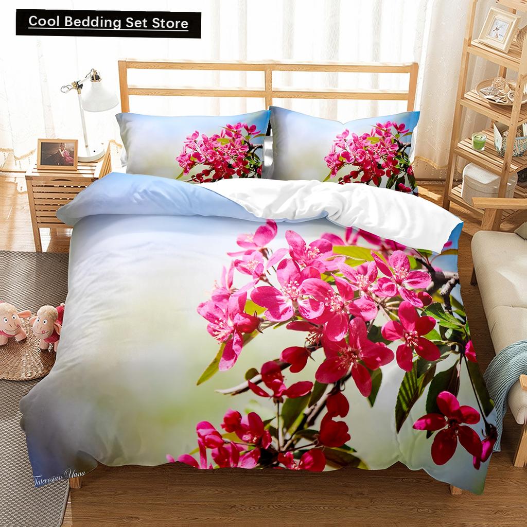 Spring Flowers King Queen Duvet Cover Colorful Floral Bedding Set Cherry Blossoms Quilt Cover 2/3pcs Polyester Comforter Cover