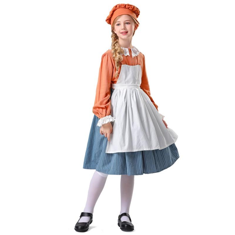 Kids Orange Maid Costume Dress Stage Performance Cosplay 17Y Below