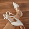 Soft Leather Sandals Women's Spring Summer Mid Heel Slip-On Oes Comfortable High Heels Korean Sle Sandals
