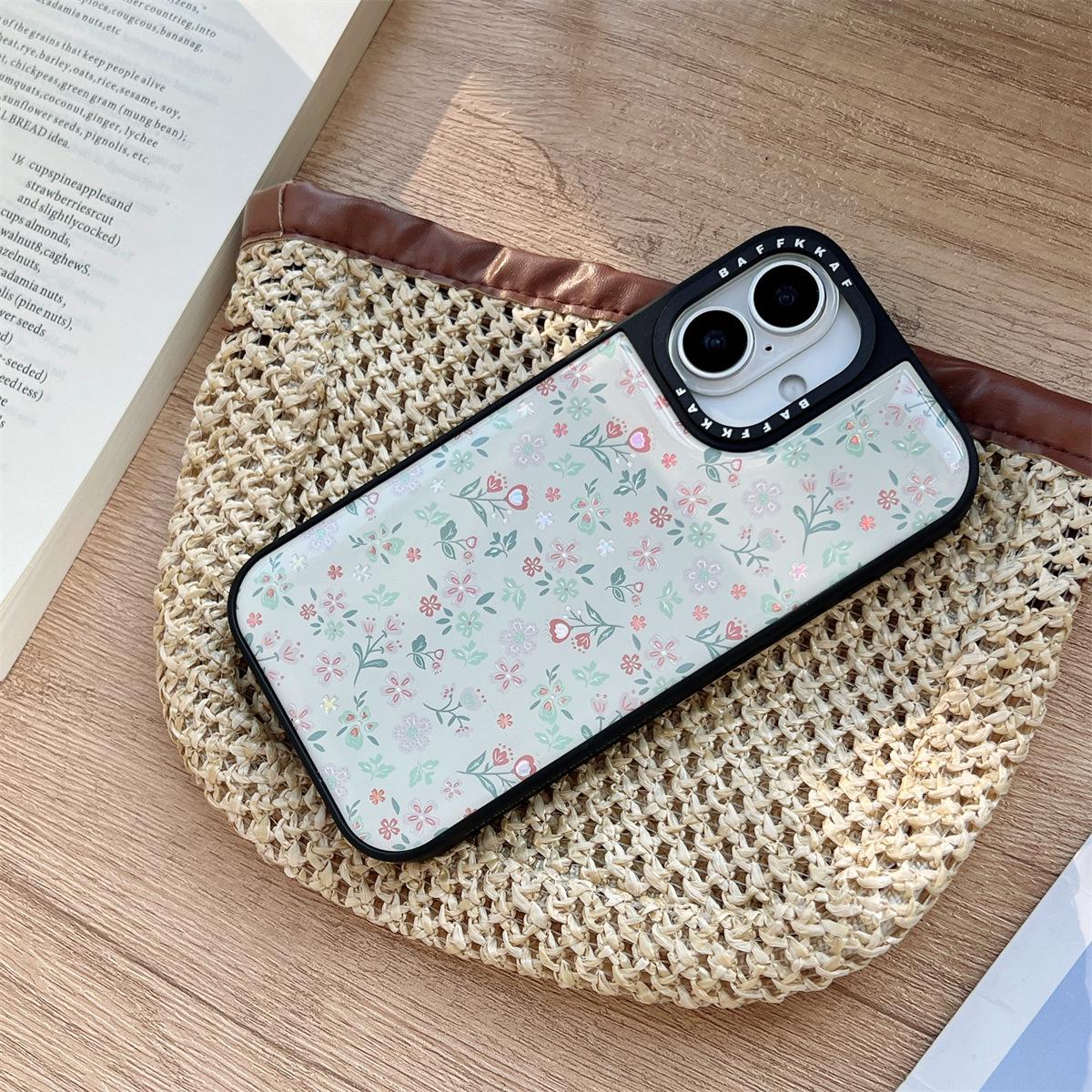 

Black Resin Border Floral iPhone 14/13 Case: Anti-Fall, Compatible with Apple 17/16/15 PROMAX iPhone 17 Pro Max