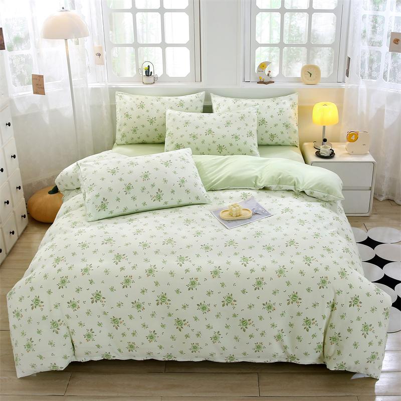 New Spring Duvet Cover Class A Double Yarn Printed Knitted Cotton 3-4 Piece Quilt Bed Sheet Pillowcase Small Fresh Bedding
