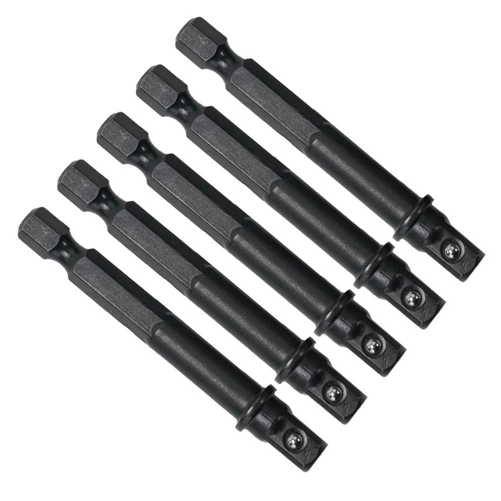 Socket Adapter 5pcs for Hex Shank to Square Socket 14 Inch Length Compatible with Pneumatic and Electric Screwdrivers and Drills