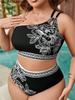 2025 Print One-shoulder Two Piece Plus Size Bikini Women High Waist Large Swimsuit Lady Chubby Swimwear Beach Curvy Bathing Suit
