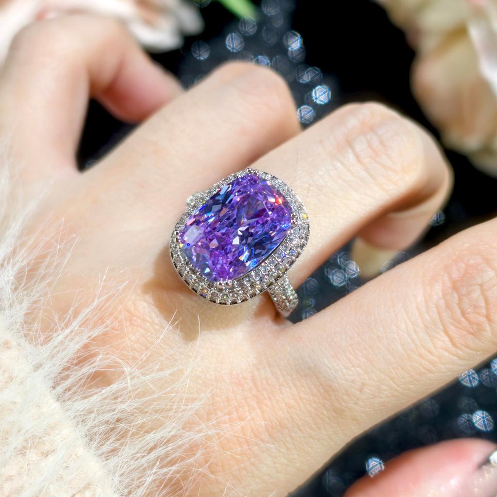 2026 Heavy Industry Long Pillow Nest Cut Purple Lithium High Carbon Diamond Open Ring Pendant Necklace Earrings