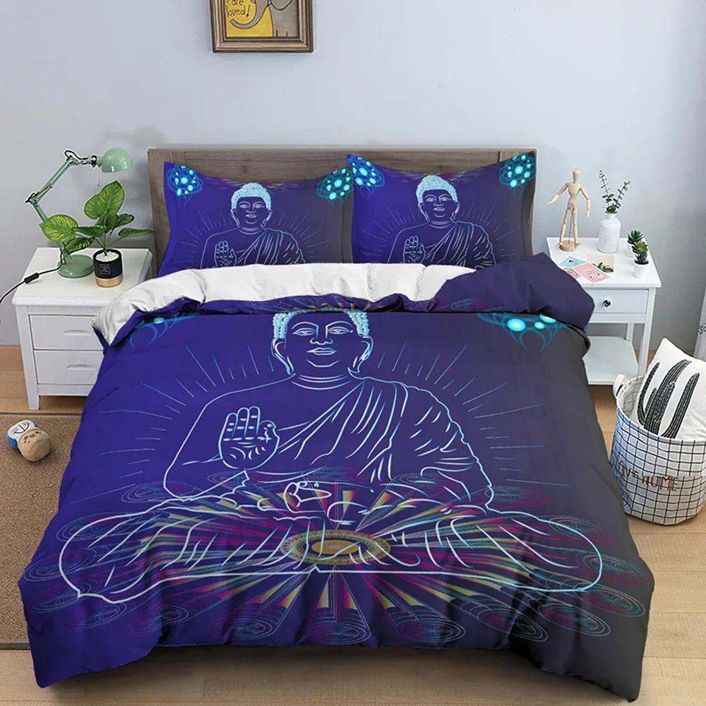 Family Buddha Bedding Set Mandala Quilt Cover Luxury Twin King Size Bed Sets Bohemian Bedclothes 2/3pcs With Pillowcase