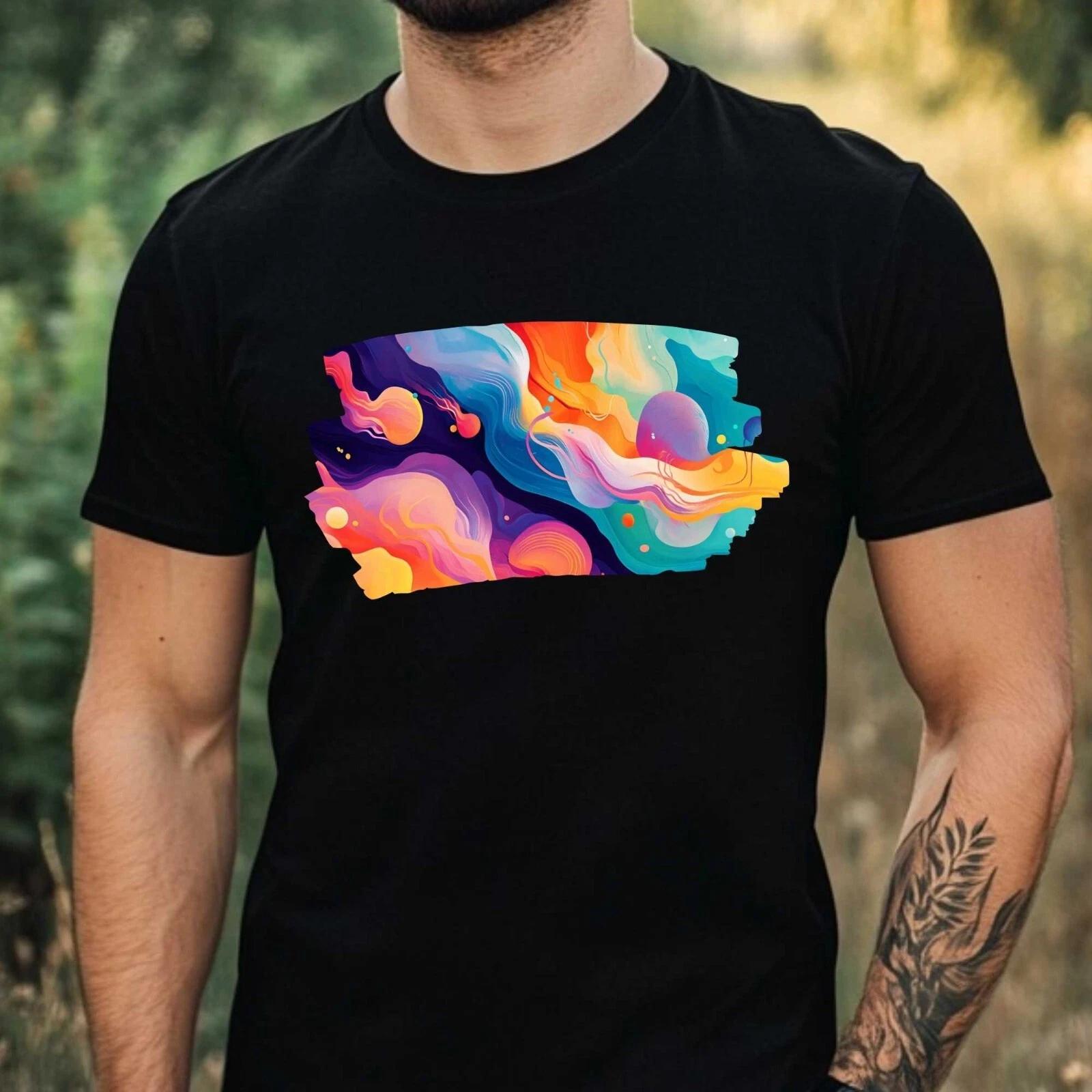 T-Shirt Herren Bunte Qualle Motiv Baumwolle Größe XS bis 5XL XL