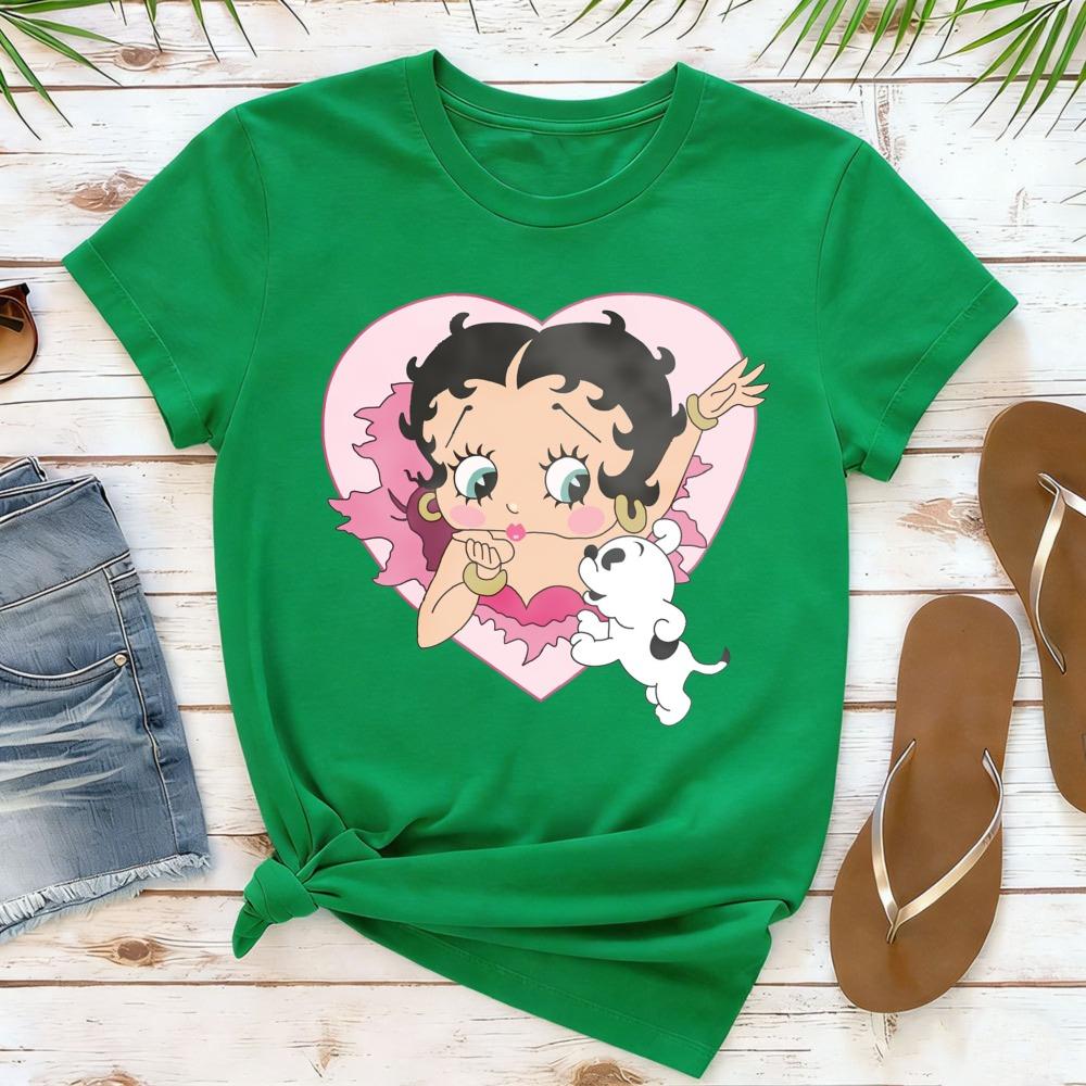 Retro Retro Süße Betty Boop Cartoon Stil Grafik T-Shirt Damen Kurzarm Betty Boop Lässig Tägliche Kleidung