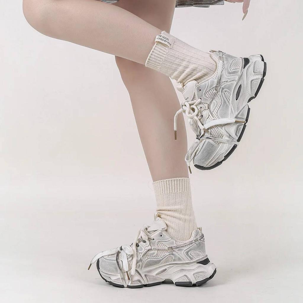 Dámské ležérní tenisky sportovní obuv distressed špinavý styl unisex platformové zvedací tenisky ležérní móda párové robustní tenisky