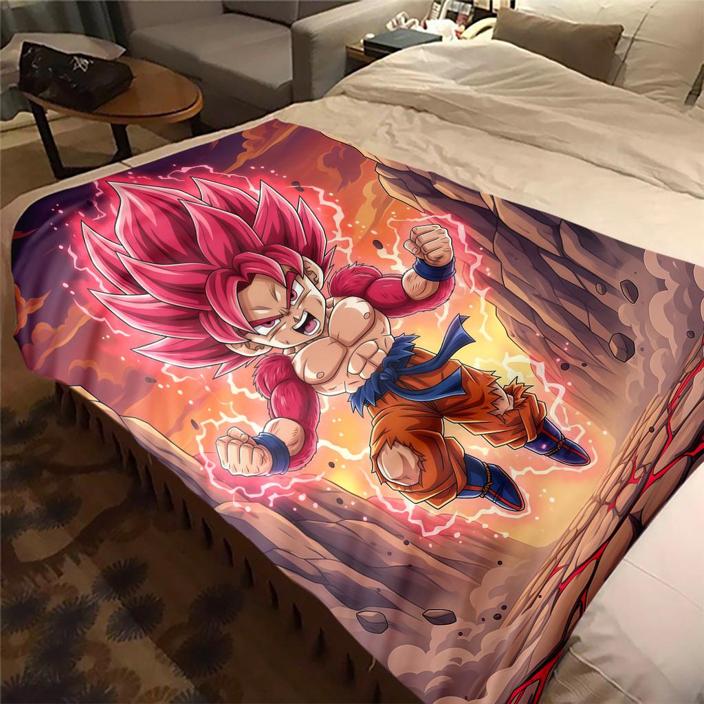 1PC Cartoon Son Goku  Print Flannel Blanket, High quality All Seasons, Home Decor, Warmth and Comfort, Perfect for Christmas Gifts