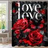 Love Flowers Rose Shower Curtain, Bathroom Decorative Shower Curtain, Printed Valentine'S Day Home Curtain With Hooks
