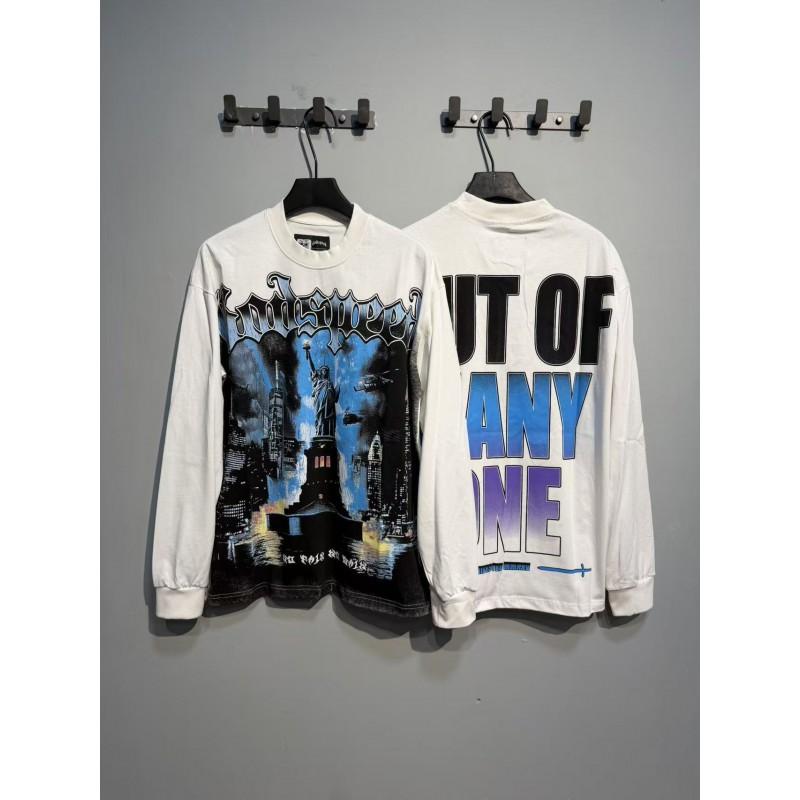 Unisex Vintage Skull Print Washed Cotton Long Sleeve Hoodie Streetwear Loose Fit