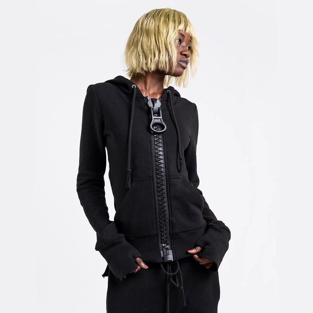 European and American wholesale contrasting colors, large zipper hooded sweater, simple and loose personality, men's and women's coats, cardigans and