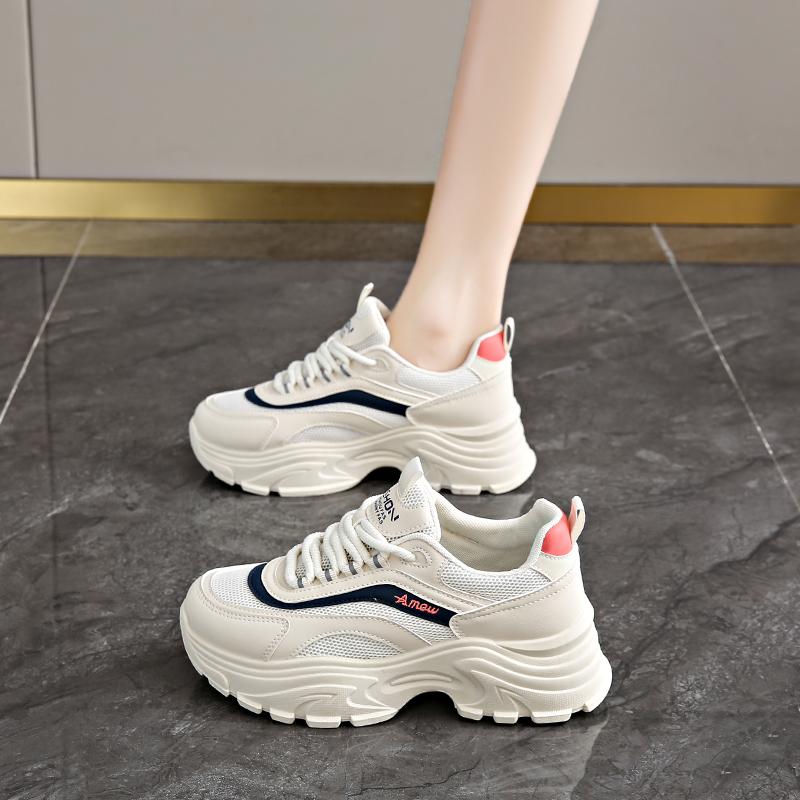 Fashion CRLAYDK Fashion Platform Mesh White Chunky Sneakers for Women Casual Dad Shoes Breathable Ladies Wedge Walking Sport Tennis