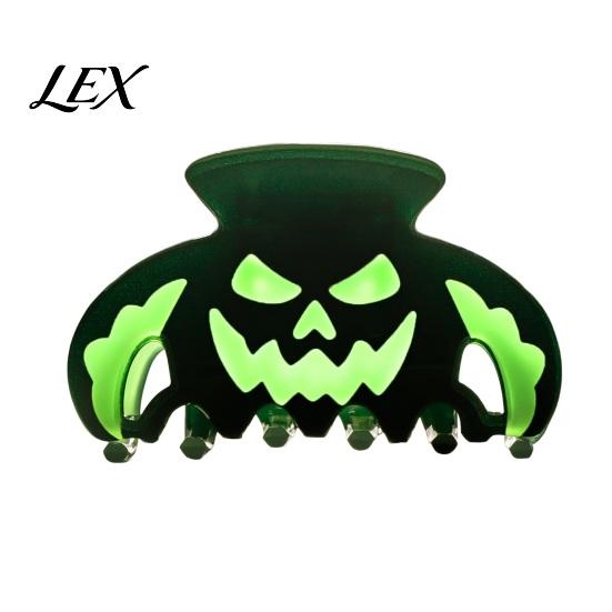 Decorative Holiday Hair Pins Halloween Claw Clips, Luminous Ghost Pumpkin Pattern Acrylic Anti-slip Cute Bat Glow in The Dark Grippers for Women Girls