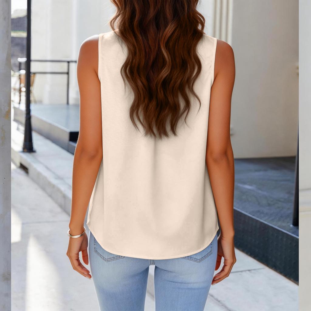 Women's Satin Fashion Casual Ruffled Neck Sleeveless Vest Top
