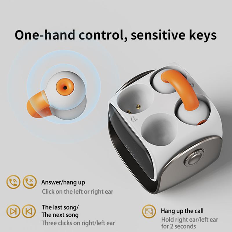 VAORLO Cyfrowy wyświetlacz Bezprzewodowe słuchawki douszne Klips do ucha Bezbolesny zestaw słuchawkowy HiFi Stereo Słuchawki douszne z redukcją szumów Sterowanie dotykowe