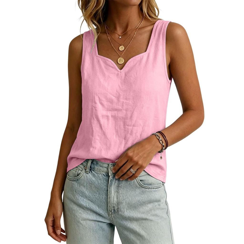 Women's Casual Sleeveless V Neck Loose Fit Solid Color Tank Top Lightweight Summer Blouse for Daily Wear and Outdoor Activities