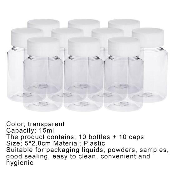 10ks 15ml prázdná pilulka Vzorek léku Pevný Pouzdro na prášek Zásobník na láhev