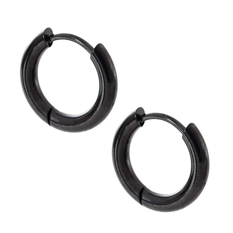 

[SCIOLTO] earrings hoop earrings ring earrings [18G set of 2 both ears] stainless Earrings that don t require a catch permanent earrings (Black inner