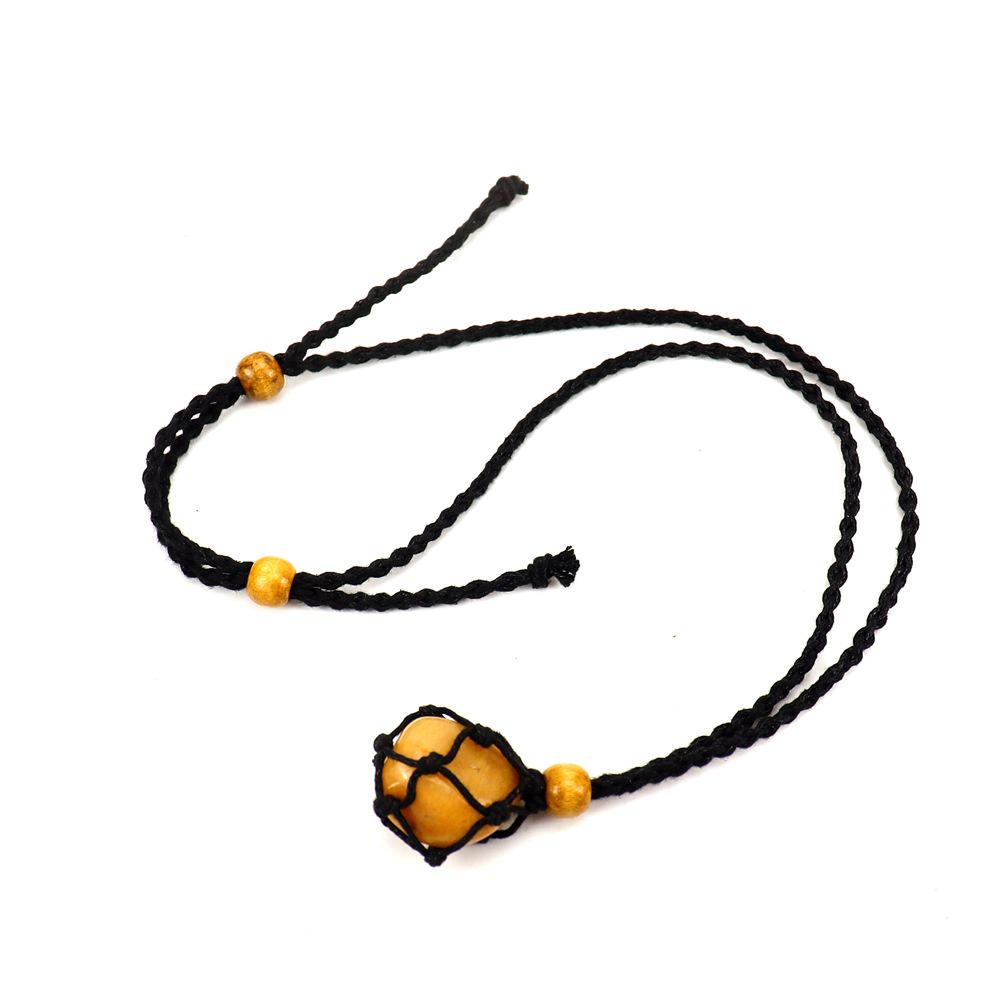 Adjustable Natural Black Stone Mesh Necklace with Woven Bag - Sweater Chain N168