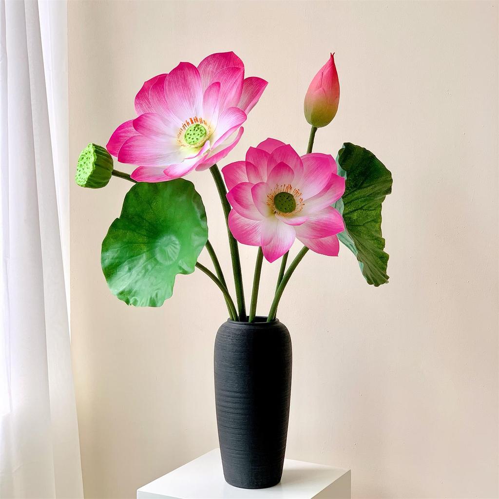 Realistic Lotus & Leaf with Stem Props - Artificial Water Lily Arrangement for Living Room Decoration