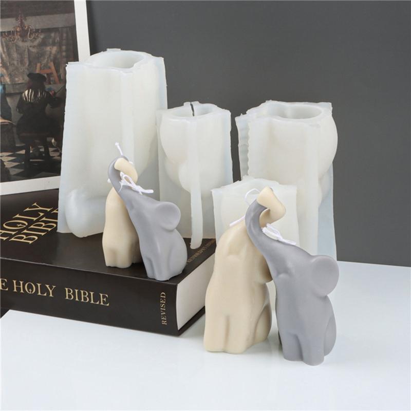 2 Pcs Couple Long-nosed Elephant Silicone Candle Mold Animal Plaster Crystal Epoxy Resin Decorative Ornaments Tools