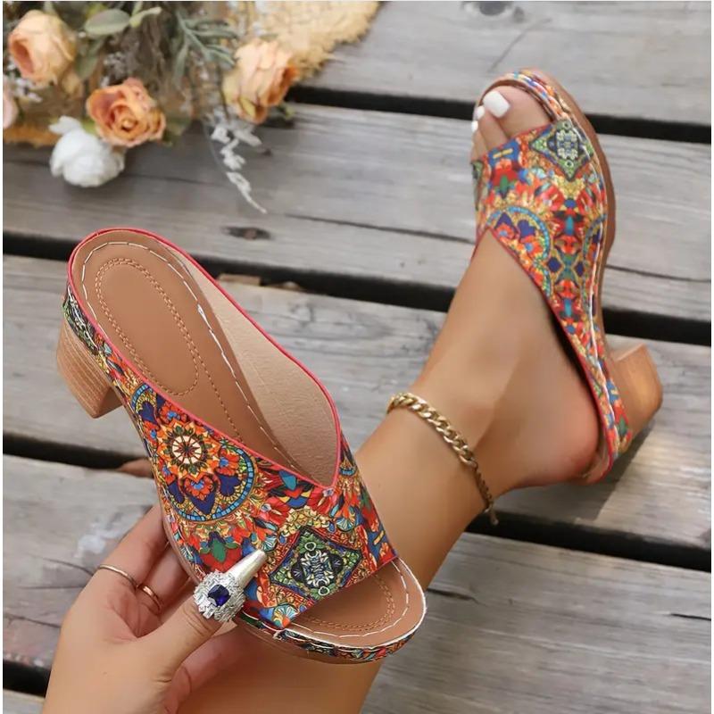 New Style Shoes: Large-sized, Thick-heeled, Fish-mouth One-shoulder Shoes, Women's Shoes, Beach Flip-flops