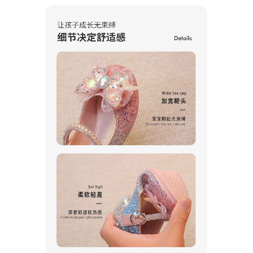 Girls Princess Shoes Little Girls Small High Heels Leather Shoes Bow Soft Bottom fashion Performance Shoes Spring and Autumn Crystal Shoes