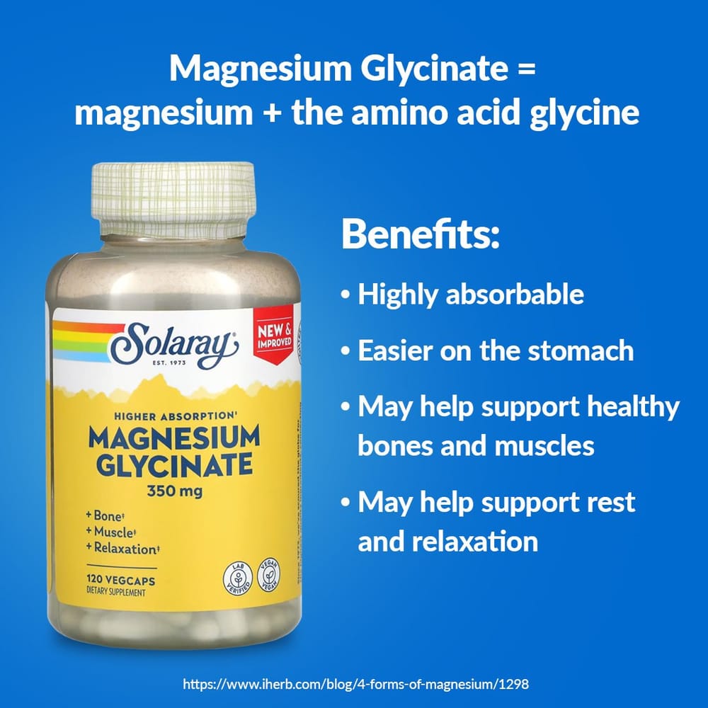 Solaray Magnesio Glicinato ad Alto Assorbimento 350mg Capsule Vegetali, 120 Pezzi