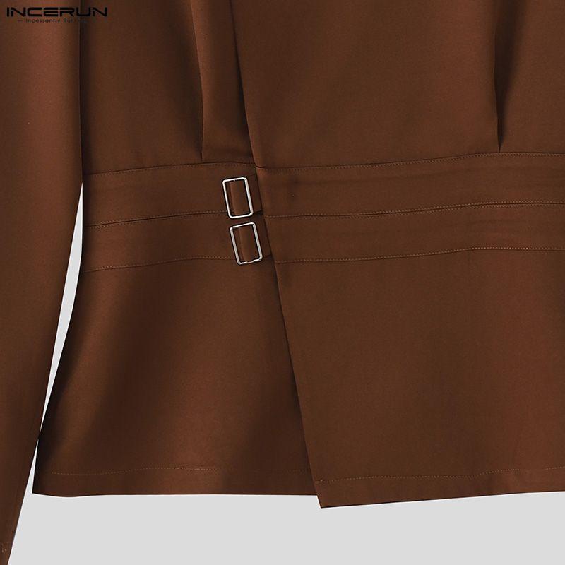 INCERUN Spring Men Stand Neck Long Sleeve Side Buttons Casual Thin Coats