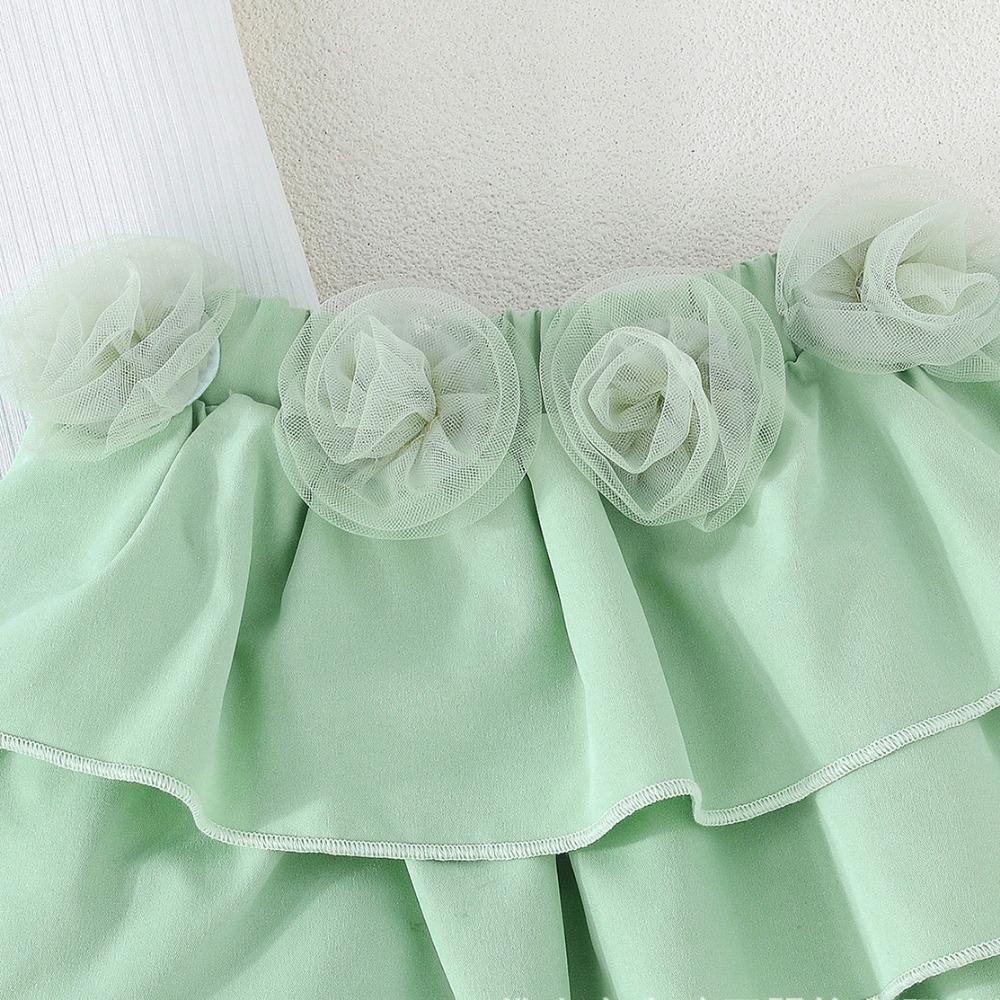 6M-3Y Baby Girl Summer Suit Baby Girl Short-sleeved Top + Mesh Flowers Layered Cake Skirt Girls Bustier Skirt