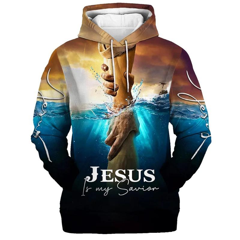Spring And Autumn God Jesus Graphic Pullovers Animal Lion Printed Hooded Hoodies Sports