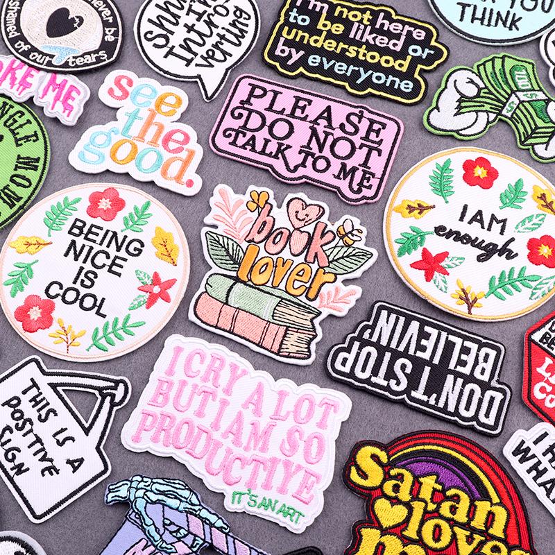 Letters Slogan Embroidery Patch Iron On Embroidery Patches For Clothing Thermoadhesive Patches On Clothes Book Lover Patch Decor