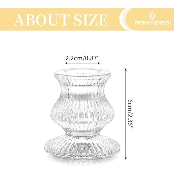 Romadedi Glass for Candlestick - 2 Pcs Clear Small Tapered Candle Holder Dec