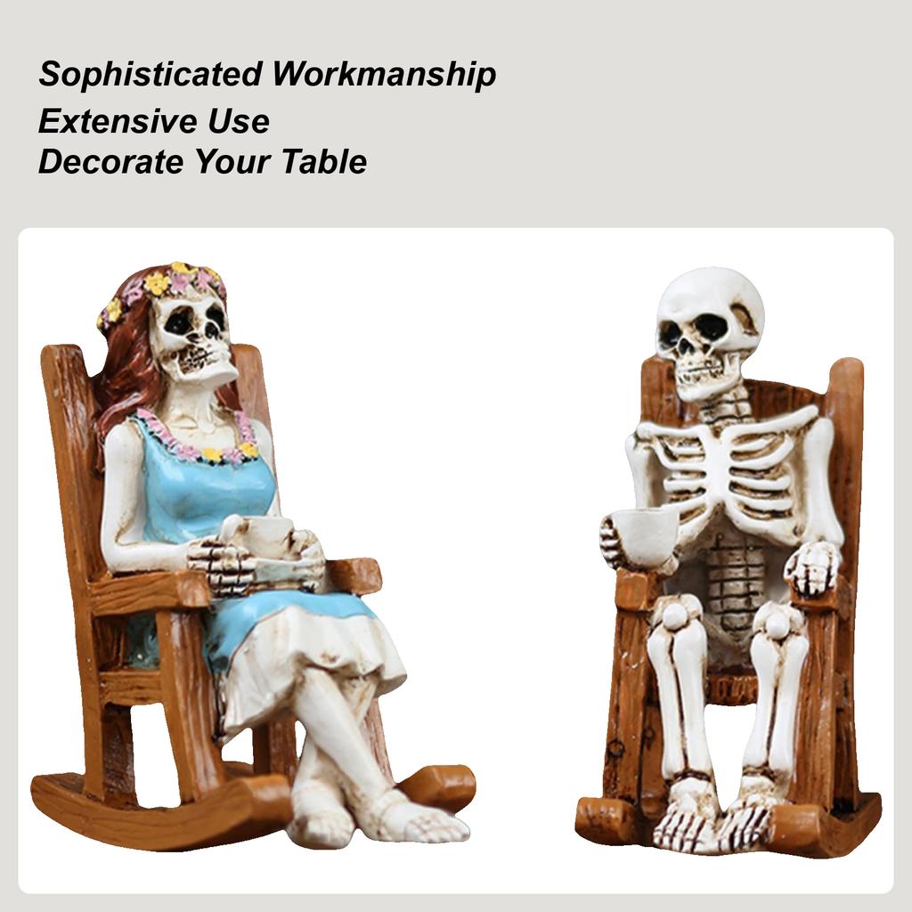 Halloween Decorations Resin Skeleton Couple Statues Halloween Decor Spooky Sculpture Desktop Centerpiece for Holiday Festival