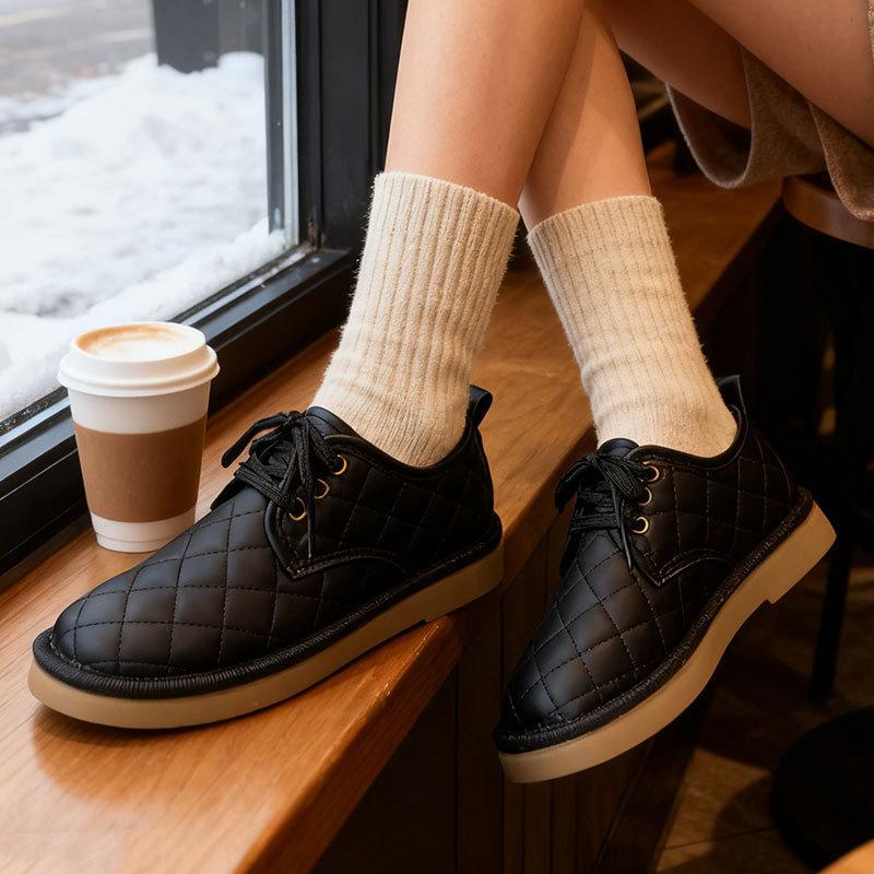 Soft-soled Lace-up Thickened Warm Bread Shoes Women's Autumn and Winter New Velvet Cotton Shoes Casual Versatile Snow Boots