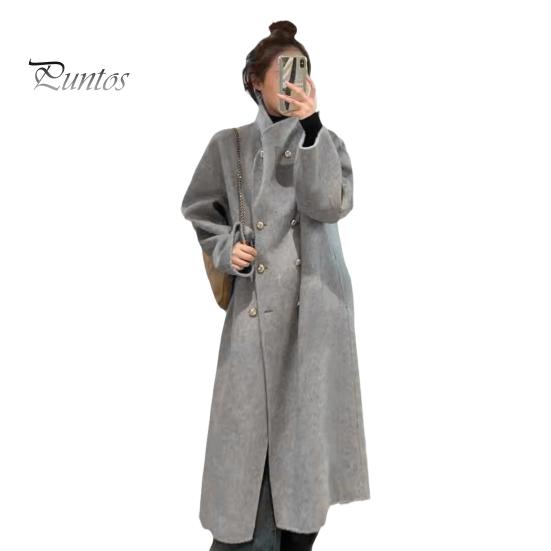 

Женский шерстяной пиджак с воротником-стойкой, однотонное двубортное пальто средней длины, термобелье с длинными рукавами, для поездок на работу, свиданий, весна-осень-зима S серый