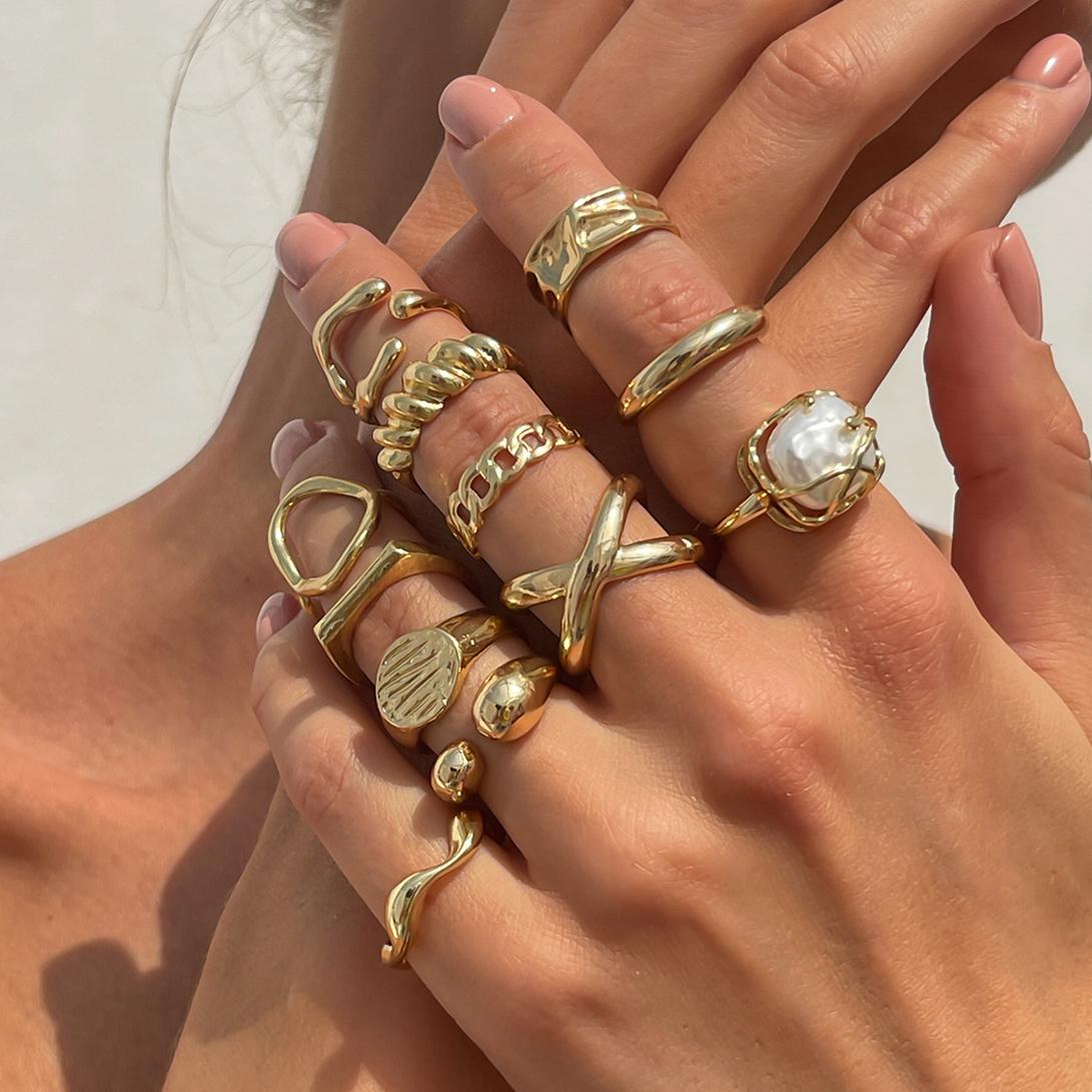

Ingemark 12Pcs/Set Creative Water Drop Wave Open Rings Women Trend 2026 Vintage Geometric Adjustable Finger Ring Daily Jewelry