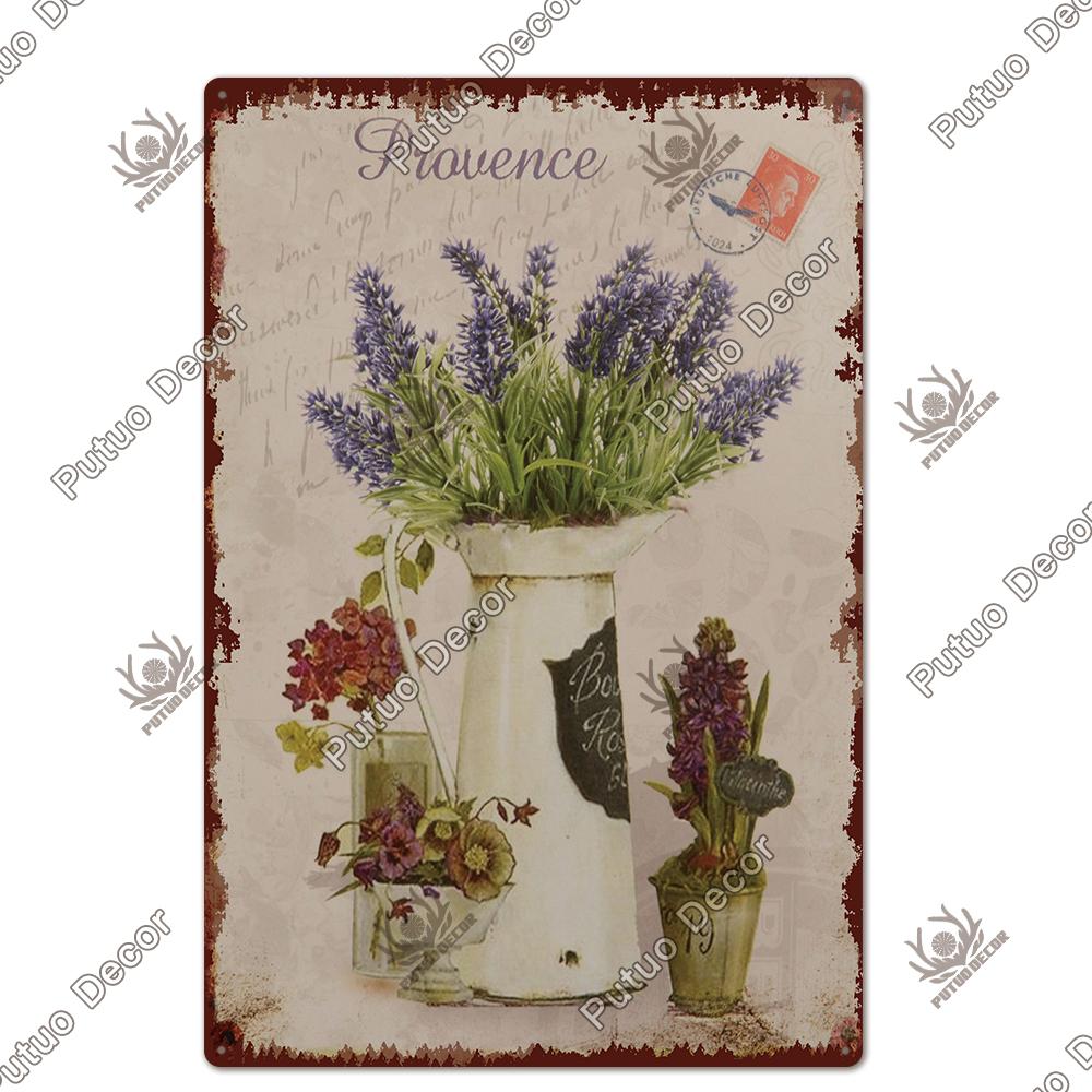 Decor Flower Plaque Metal Vintage Tin Sign Wall Decoration Posters for Home Garden Kitchen Living Room Iron Painting