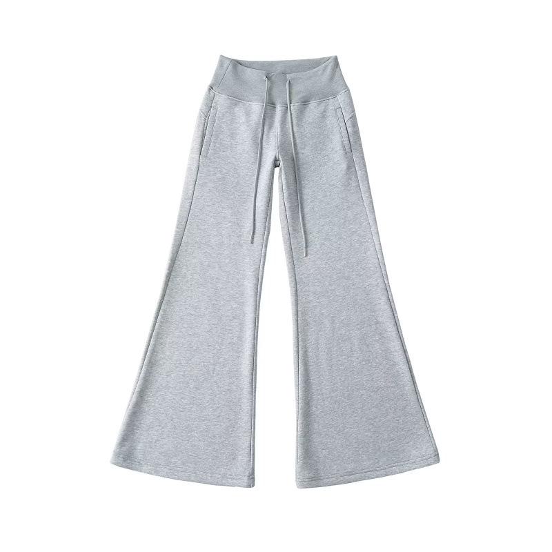 Women's Cotton Flannel Flare Sweatpants - Thickened, Floor-Length, Mid-Low Elastic Waist, Versatile for Autumn and Winter