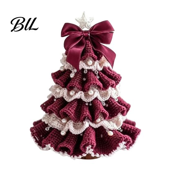 Decorative Yarn Tree for Bookshelves DIY Crochet Christmas Kit, Beginner-Friendly Xmas Craft Kit with Bow Table Ornament And Faux Pearl Embellishment,