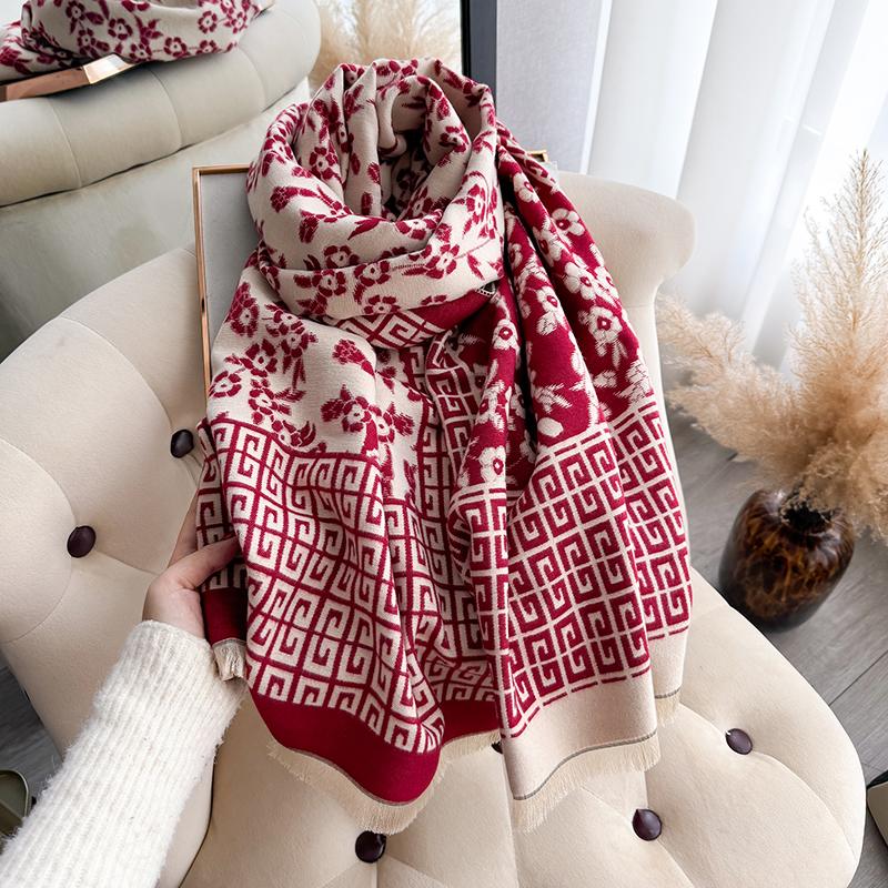  Winter Women Cashmere Scarf Thick Warm Pashmina Shawls Wraps Floral Jacquard Lady Blanket Echarpe Bufanda Female New