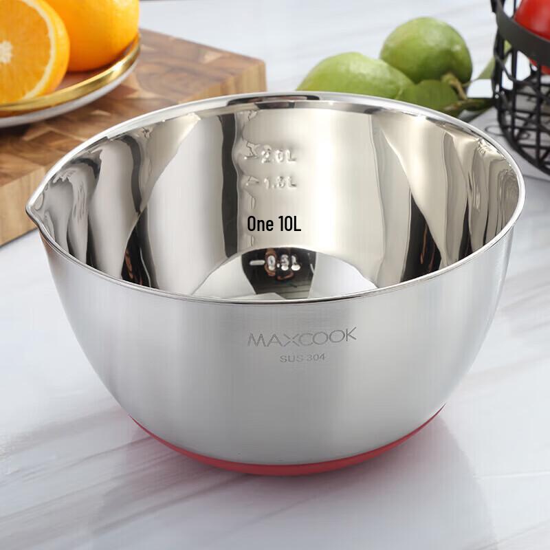 MAXCOOK 21cm 304 Stainless Steel Mixing Bowl with Spout & Silicone Base