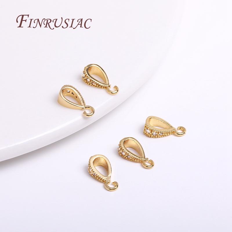 18K Gold Plated Zircon-Set Pendant Bail with Open/Closed Ring Connector For DIY Jewelry Making Supplies Accessories Wholesale