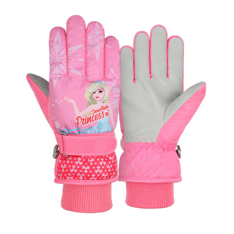 New Windproof Girls' Ski & Cycling Gloves: Warm, Waterproof, Anti-slip, Cute Cartoon Design for Kids & Babies