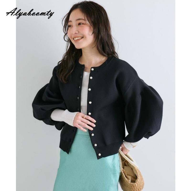 Korean Ulzzang Autumn Winter Women Sweater Blue Pink Black Apricot Knitting Cardigan Knitted Lantern Sleeve Stylish Outerwear