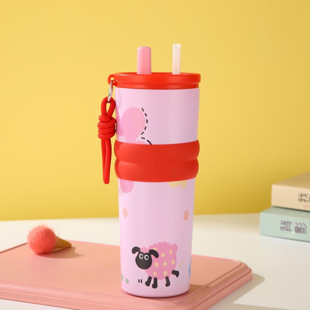 Kawaii Cat Thermal Water Bottle With Straw Cute Stainless Steel Hot Cold Tea Coffee Thermos 710ml Portable Tumbler Woman Gift