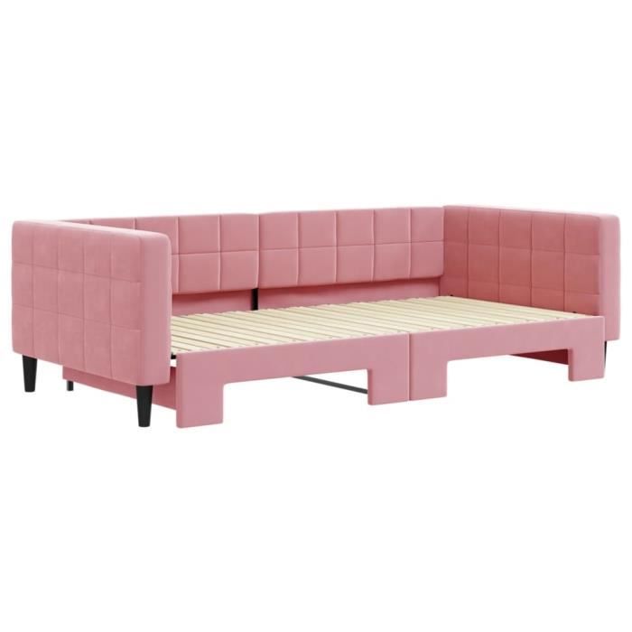 VidaXL Lit de jour avec lit gigogne rose 100x200 cm velours 3196701
